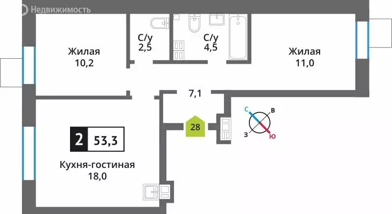 2-комнатная квартира: Светлые Горы, квартал Марьино-Знаменское, жилой ... - Фото 1