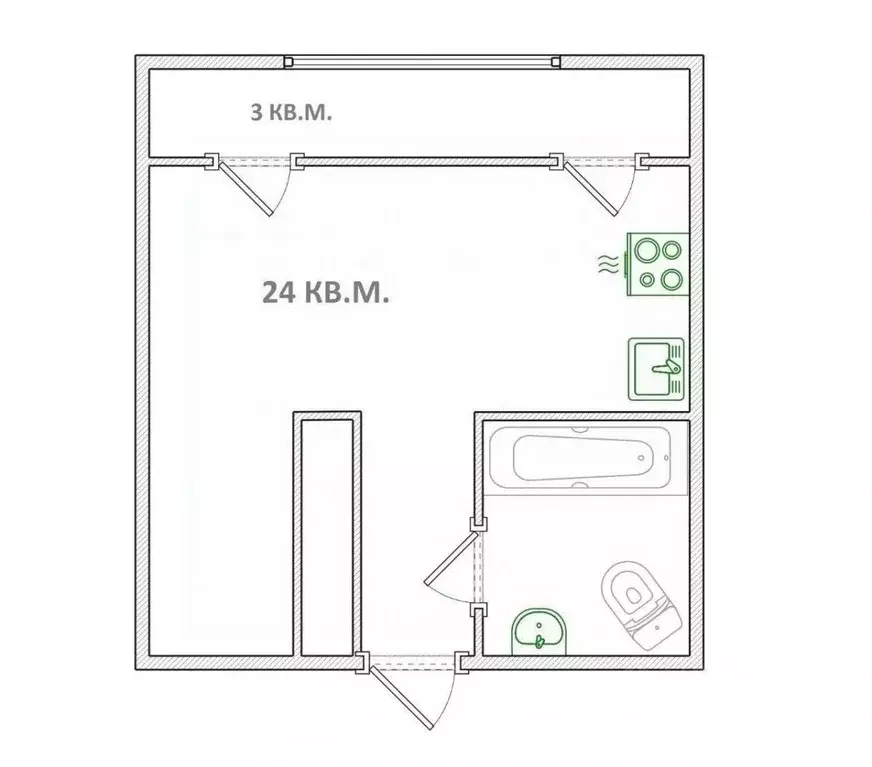 Студия Омская область, Омск ул. Перелета, 33 (27.1 м) - Фото 2