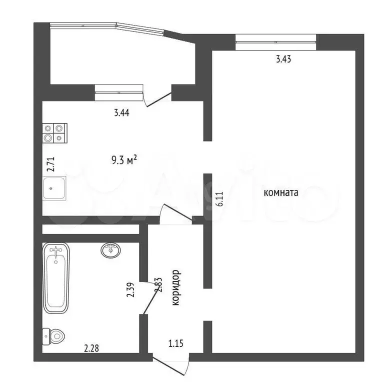 1-к. квартира, 41 м, 9/14 эт. - Фото 1
