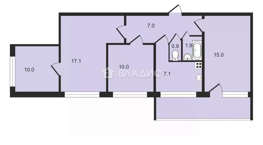 4-к кв. Санкт-Петербург ул. Верности, 46К2 (69.0 м) - Фото 1