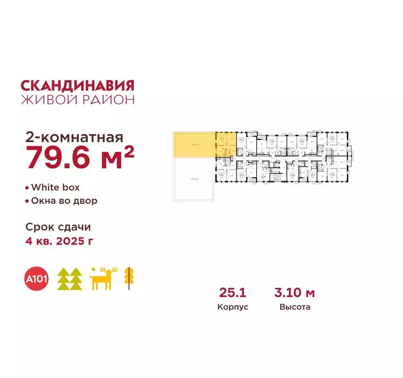 2-к кв. Москва Скандинавия жилой комплекс, 25.1 (79.6 м) - Фото 1