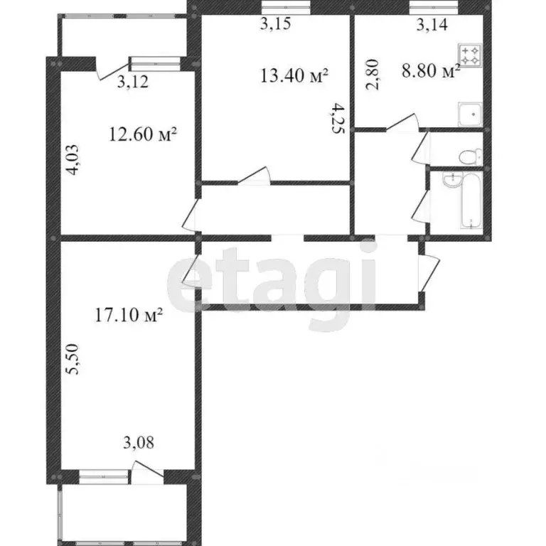 3-к кв. Белгородская область, Белгород ул. Есенина, 16 (78.8 м) - Фото 1