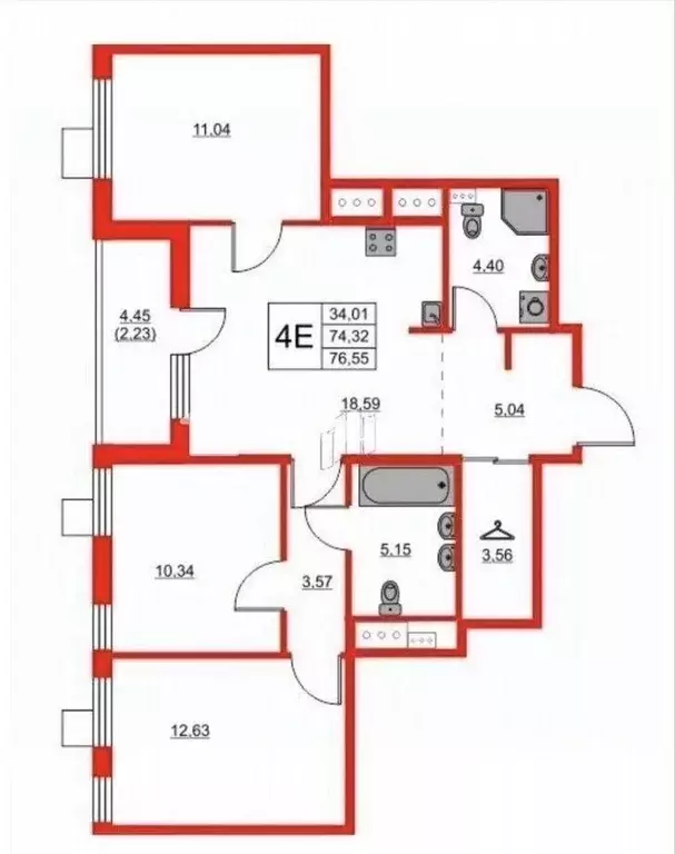 3-к кв. Санкт-Петербург Полюстровский просп., 87к1 (76.6 м) - Фото 2