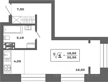 Студия Новосибирская область, Новосибирск Аэропорт мкр,  (35.99 м) - Фото 0