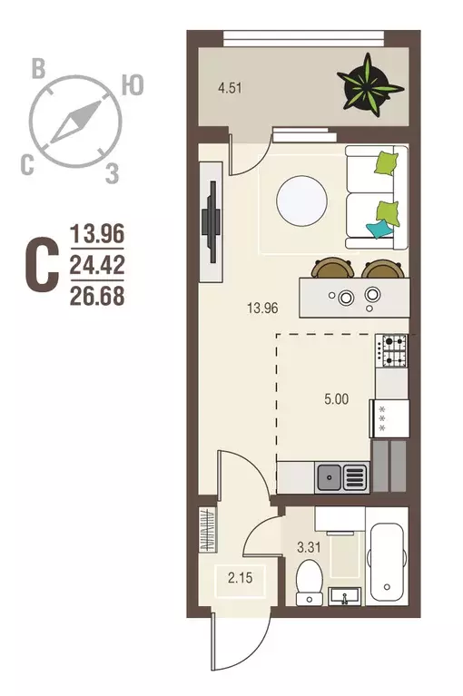Продаётся квартира-студия, 26.68 м - Фото 1