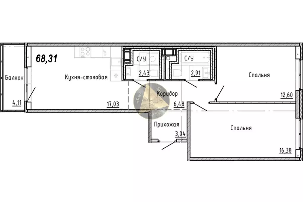 2-комнатная квартира: Санкт-Петербург, набережная реки Каменки, 3к3 ... - Фото 1
