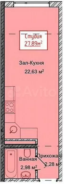 Квартира-студия, 27,9 м, 8/13 эт. - Фото 1
