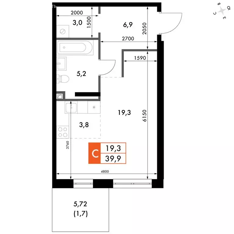 Квартира-студия: Зеленодольский район, Октябрьское сельское поселение, ... - Фото 1