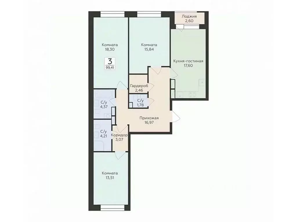 3-к кв. Воронежская область, Воронеж ул. Матросова, 64А (99.41 м) - Фото 0