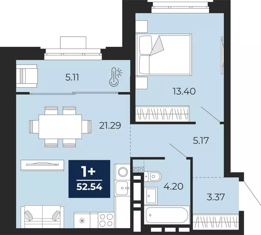 1-комнатная квартира: Тюмень, ЖК Айвазовский Сити (52.54 м) - Фото 1