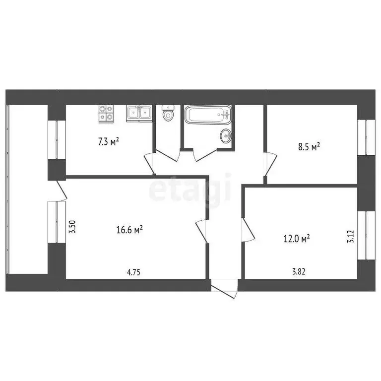 3-комнатная квартира: Пермь, улица Героев Хасана, 157 (59.1 м) - Фото 0
