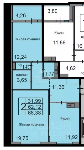 2-к кв. Калужская область, Калуга ул. Минская, 38 (66.64 м) - Фото 0