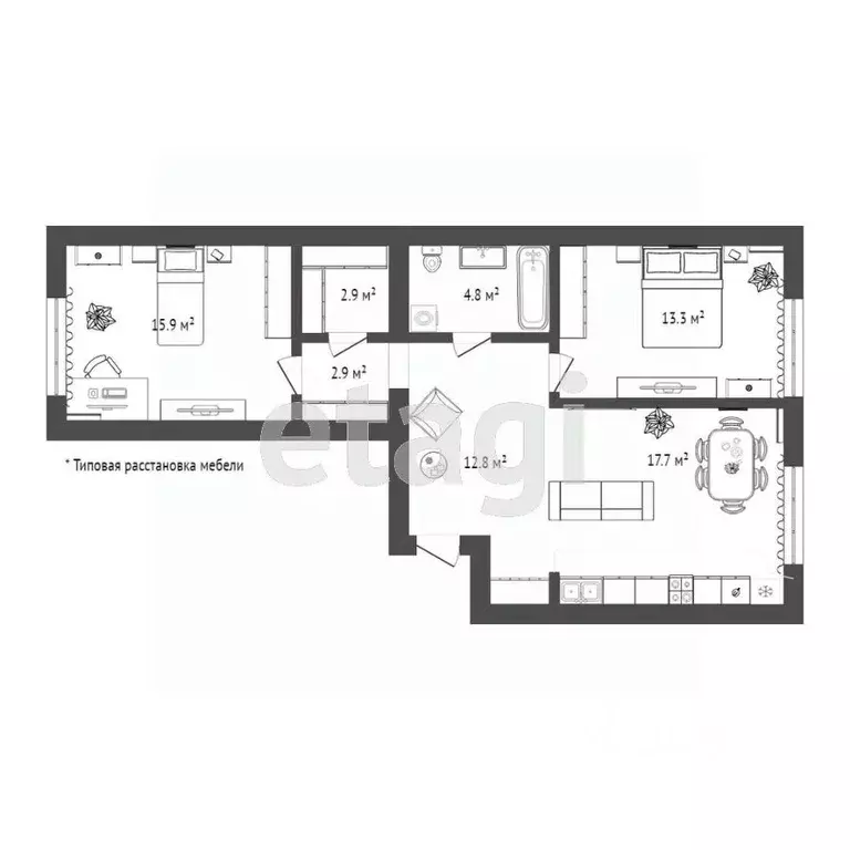 2-к кв. Тюменская область, Тюмень ул. Республики, 204к12 (69.4 м) - Фото 2