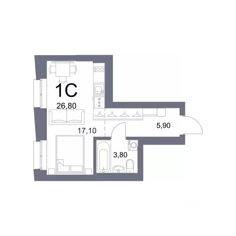 Студия Новосибирская область, Новосибирск Лемонт жилой комплекс (26.8 ... - Фото 1