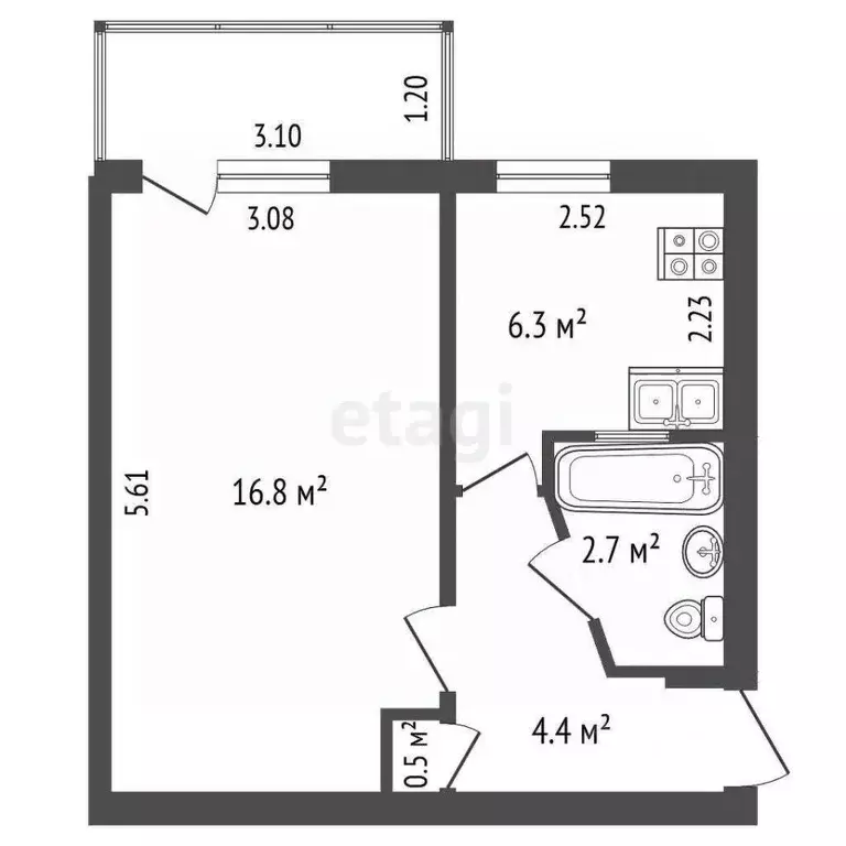 1-к кв. Севастополь просп. Октябрьской Революции, 49 (31.6 м) - Фото 2