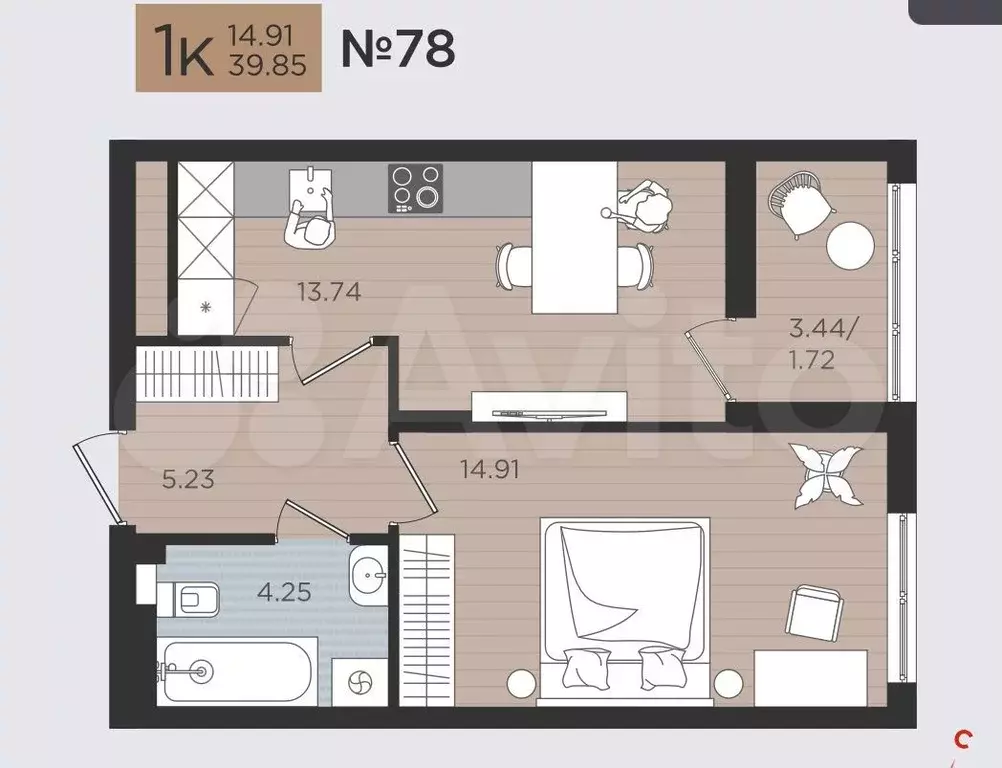 1-к. квартира, 40,1 м, 4/9 эт. - Фото 1