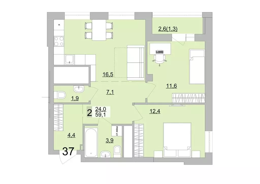 2-комнатная квартира: Екатеринбург, Черкасская улица, 5к3 (59.1 м) - Фото 0