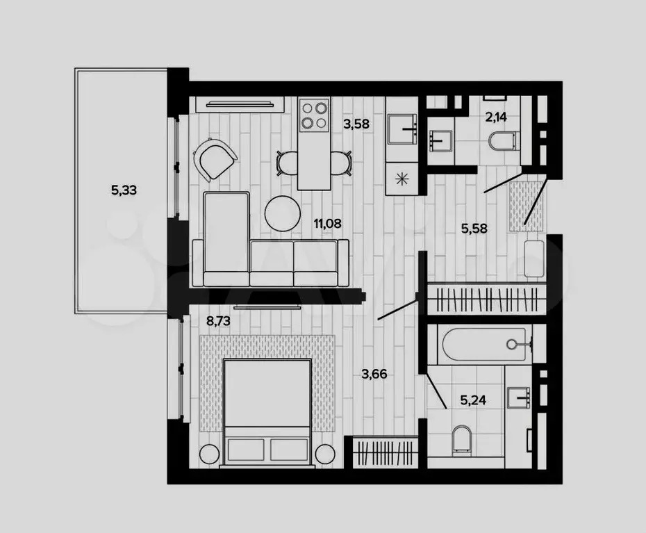 1-к. квартира, 45,3 м, 6/9 эт. - Фото 1