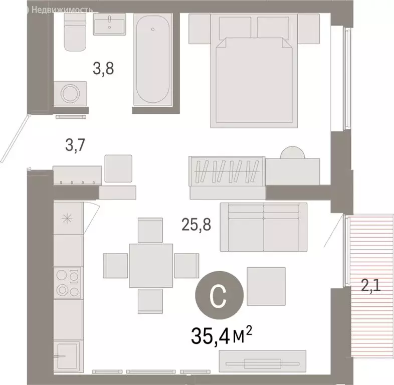 Квартира-студия: Екатеринбург, улица Гастелло, 19А (35.44 м) - Фото 1