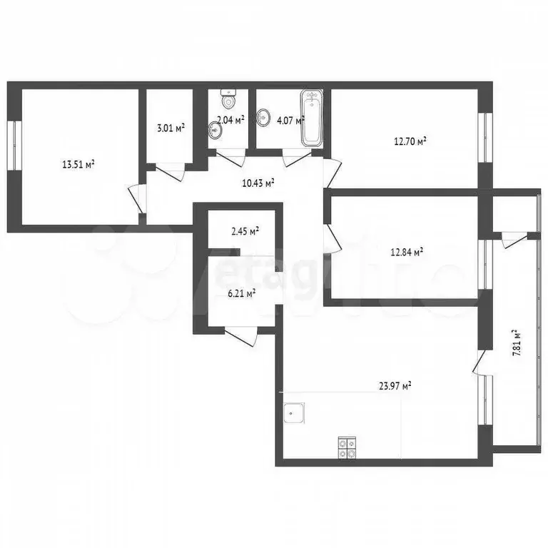 3-к. квартира, 91 м, 5/14 эт. - Фото 0