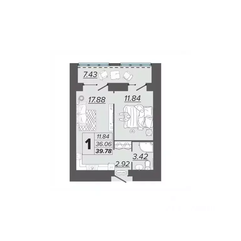 1-к кв. Брянская область, Брянск Архитектор жилой комплекс (39.78 м) - Фото 1