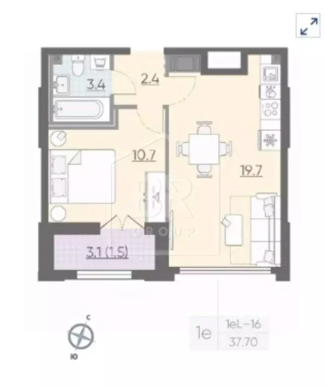 1-к кв. Санкт-Петербург ул. Дыбенко, 2 (37.7 м) - Фото 1