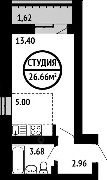 1-к кв. Башкортостан, Уфа ул. Природная, 7 (26.66 м) - Фото 0