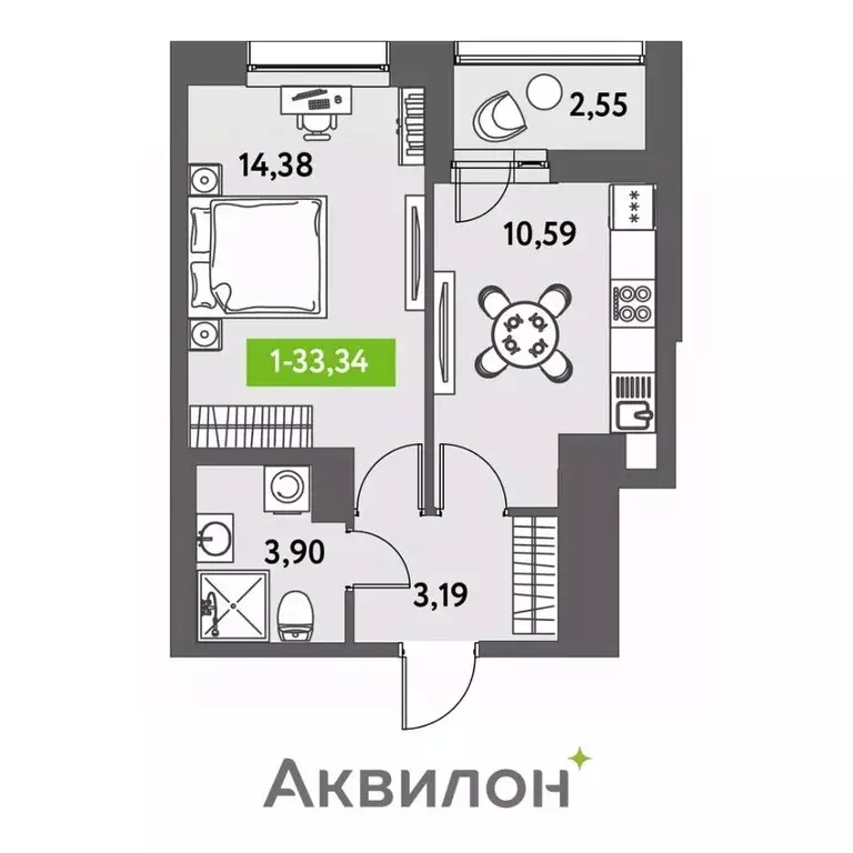 1-к кв. Санкт-Петербург Аквилон Ливз жилой комплекс (33.34 м) - Фото 0