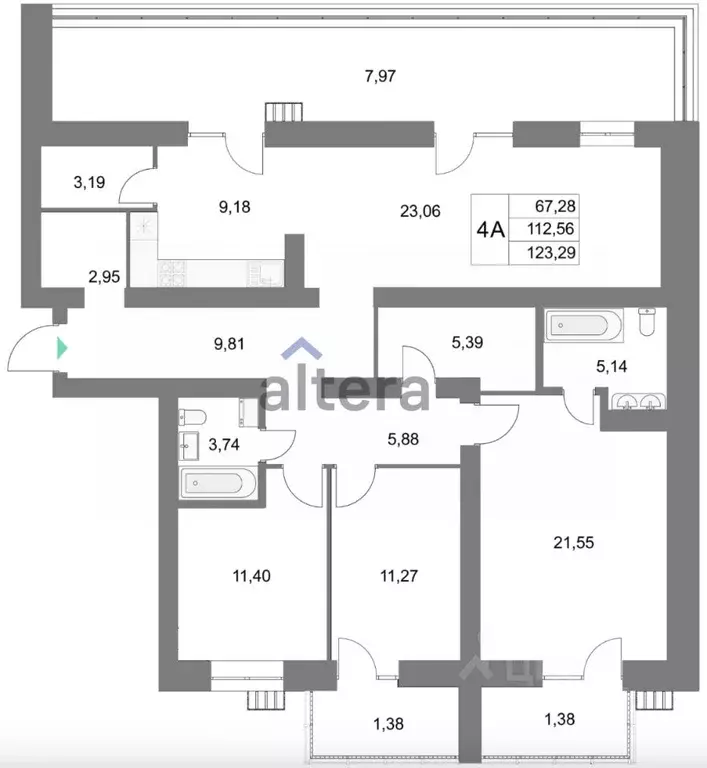 4-к кв. Татарстан, Казань ул. Анаса Тазетдинова, 5/6 (123.9 м) - Фото 2