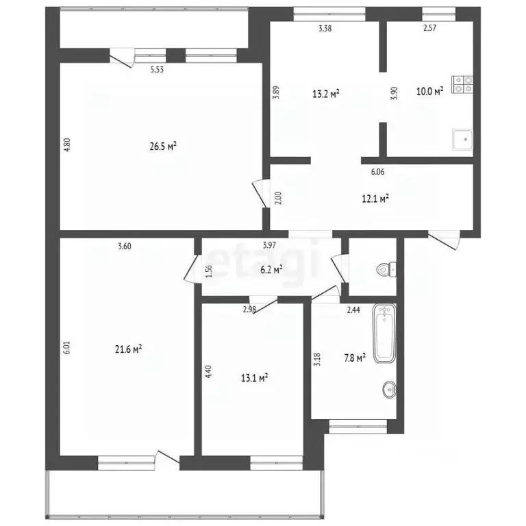 3-к кв. Тюменская область, Тюмень Военная ул., 11 (113.0 м) - Фото 2