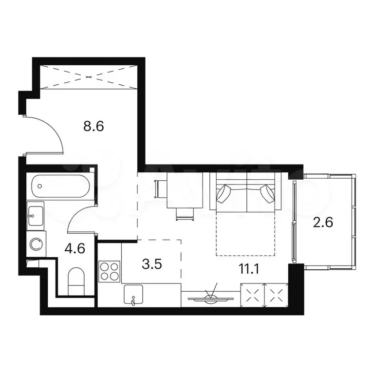 Апартаменты-студия, 30,4 м, 5/23 эт. - Фото 0