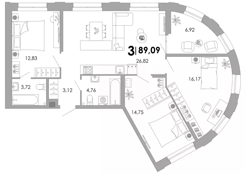 3-к кв. Владимирская область, Владимир ул. Гренадерского Полка (89.09 ... - Фото 1