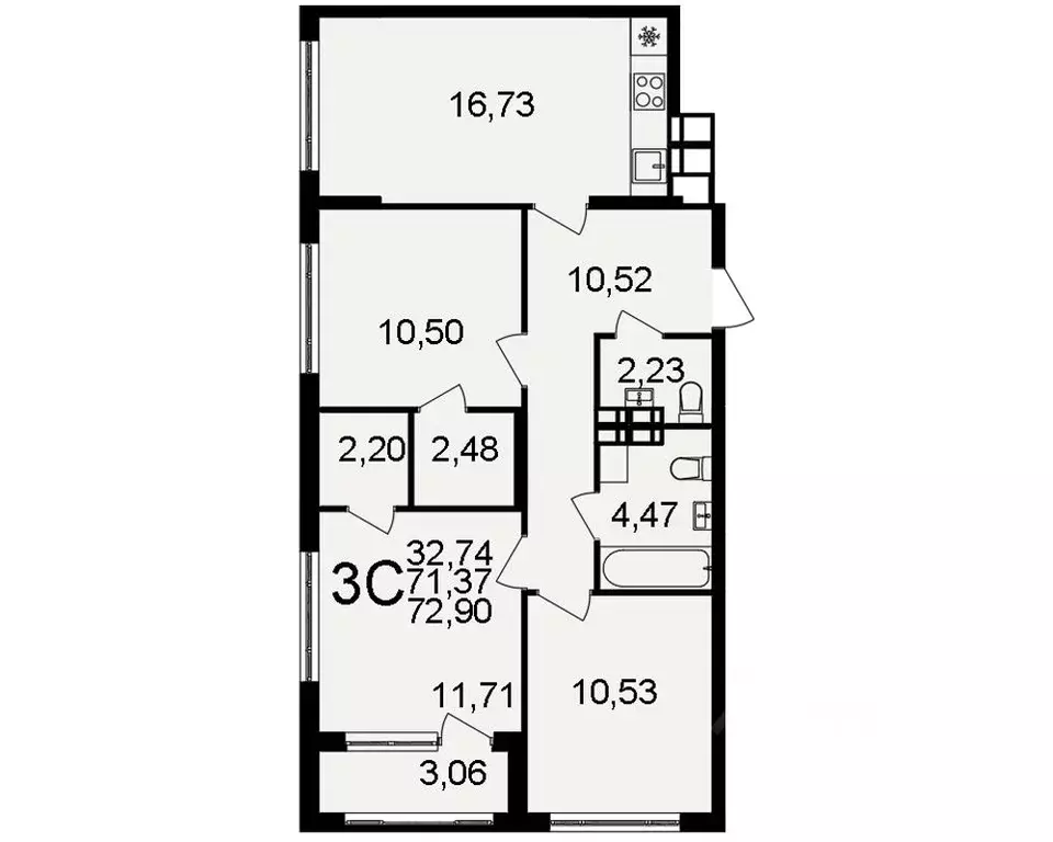 3-к кв. Тульская область, Тула  (71.37 м) - Фото 0