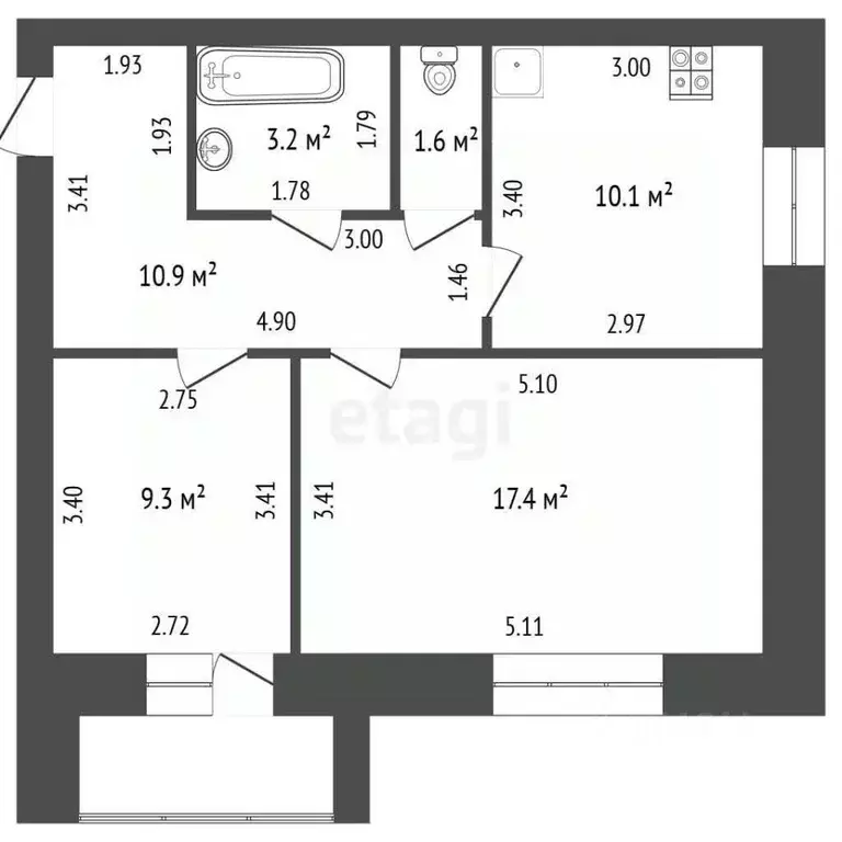 2-к кв. Чувашия, Чебоксары ул. Богдана Хмельницкого, 127к2 (52.0 м) - Фото 2