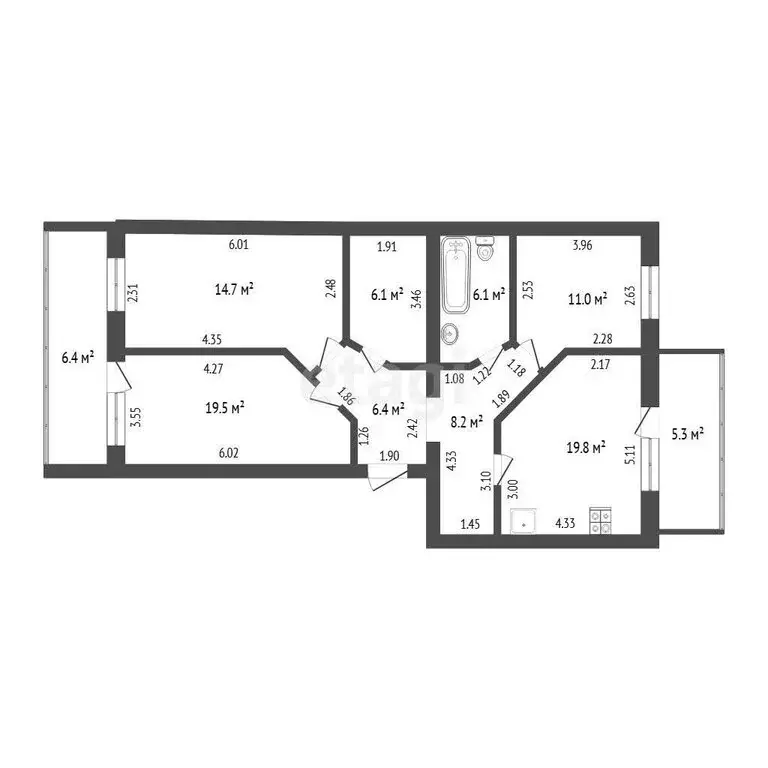 3-комнатная квартира: Тюмень, улица Газовиков, 33 (93 м) - Фото 1