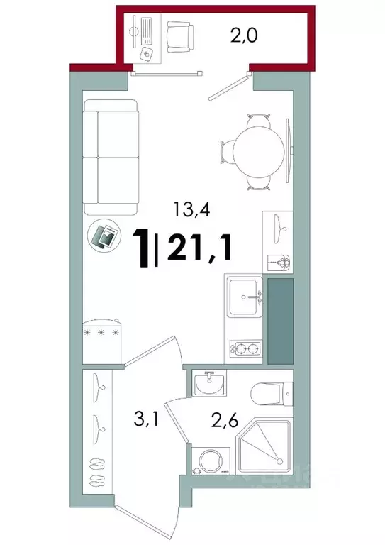 1-к кв. Тверская область, Тверь Южный мкр,  (21.1 м) - Фото 0