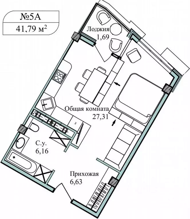 Свободной планировки кв. Севастополь ул. Летчиков, 10 (44.1 м) - Фото 1