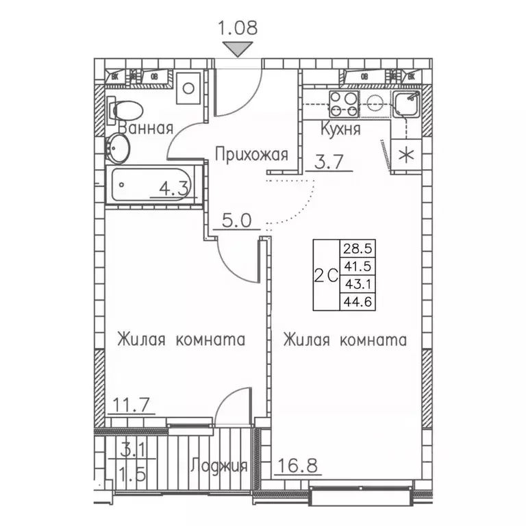 2-к кв. Приморский край, Владивосток ул. Расула Гамзатова, 7к1 (44.6 ... - Фото 1