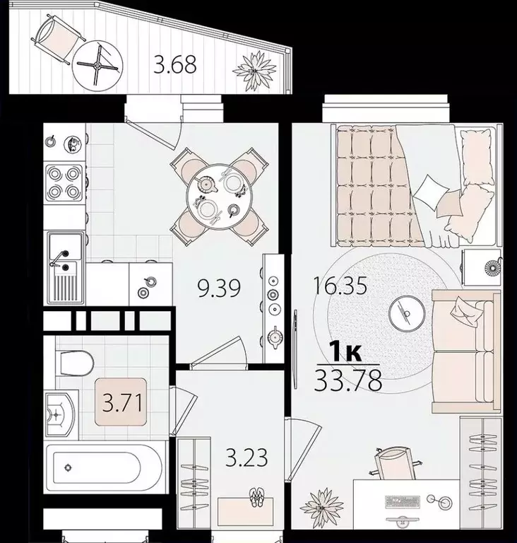 1-к кв. Адыгея, Тахтамукайский район, Яблоновский пгт Луговая ул., 7/6 ... - Фото 2