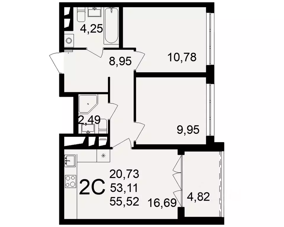 2-к кв. Тульская область, Тула пос. Горелки,  (53.11 м) - Фото 0