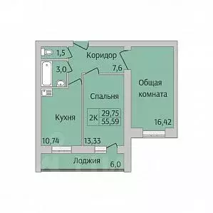 2-к кв. Новосибирская область, Новосибирск ул. Юности, 9 (55.59 м) - Фото 0