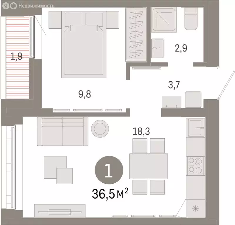1-комнатная квартира: Екатеринбург, улица Гастелло, 19А (36.54 м) - Фото 1