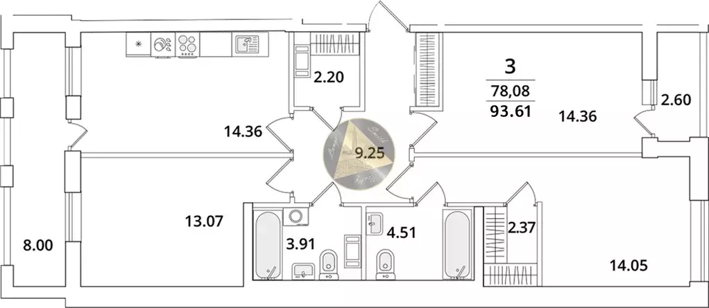 Продаётся 3-к квартира, 93.6 м - Фото 1