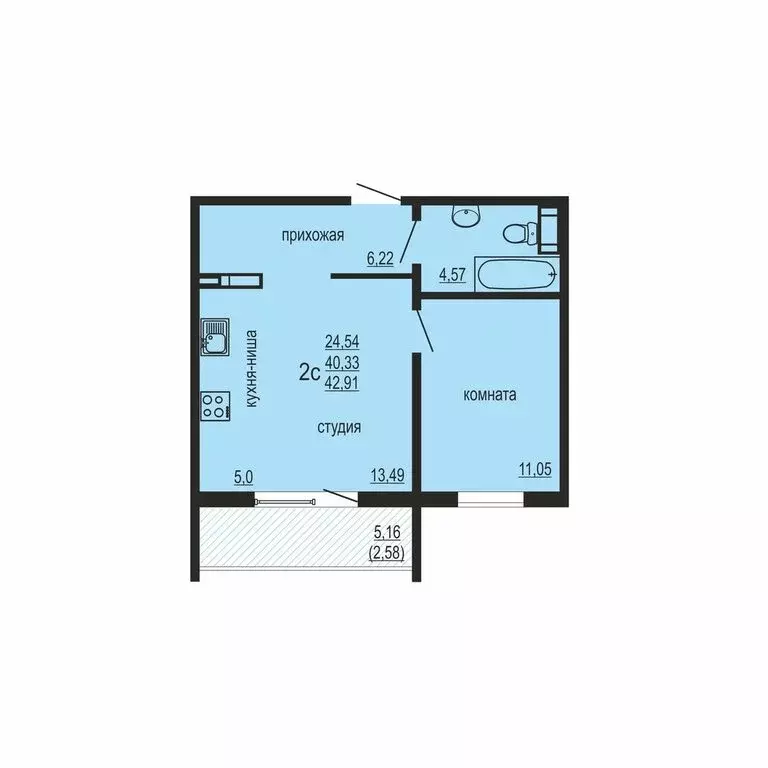 1-комнатная квартира: посёлок Западный, улица Дружбы, 6 (42.91 м) - Фото 1