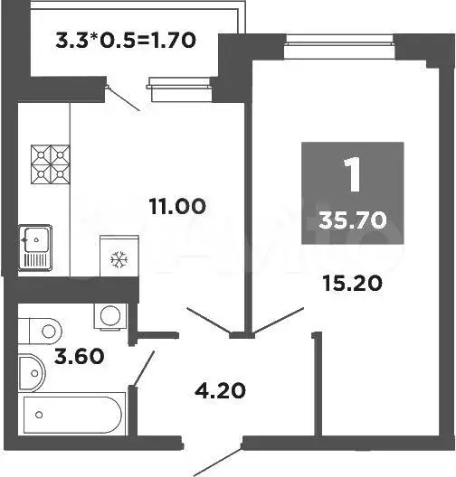 1-к. квартира, 35,7 м, 8/12 эт. - Фото 1