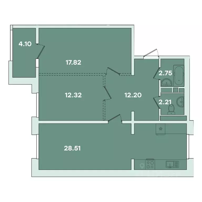 2-к кв. Иркутская область, Иркутск ул. Петрова, 16 (79.91 м) - Фото 1