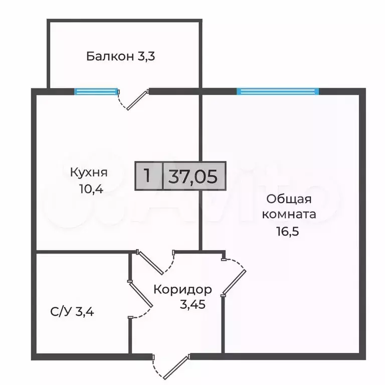 1-к. квартира, 37,5 м, 2/5 эт. - Фото 0