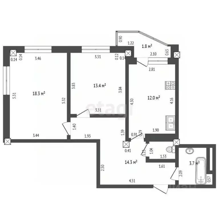2-к кв. Татарстан, Набережные Челны ул. Ахметшина, 116 (63.3 м) - Фото 1