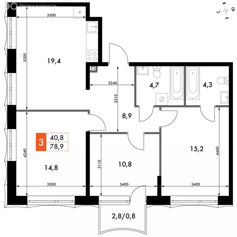 3-комнатная квартира: Нижний Новгород, историческая территория Старый ... - Фото 2