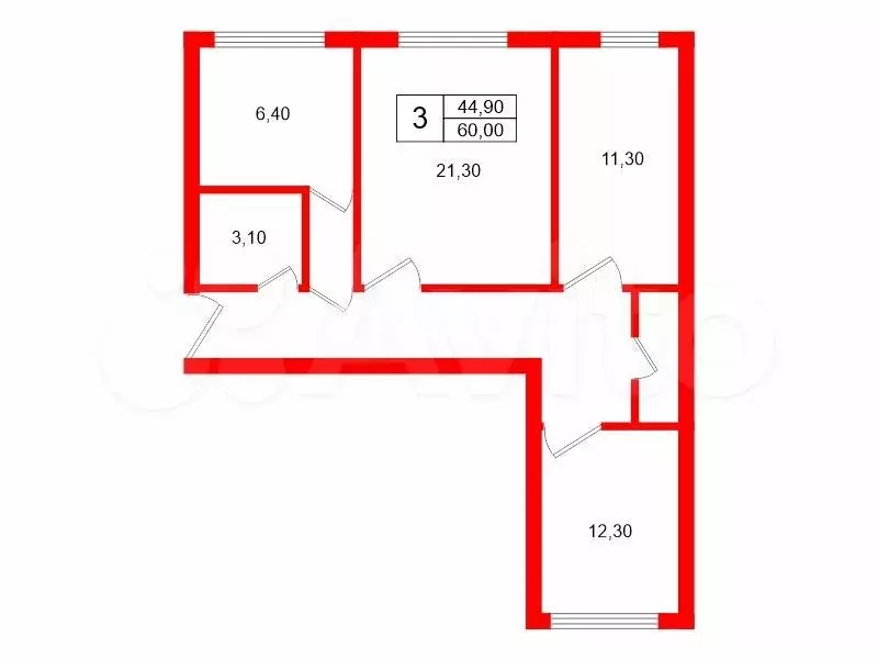 3-к. квартира, 60 м, 1/5 эт. - Фото 0
